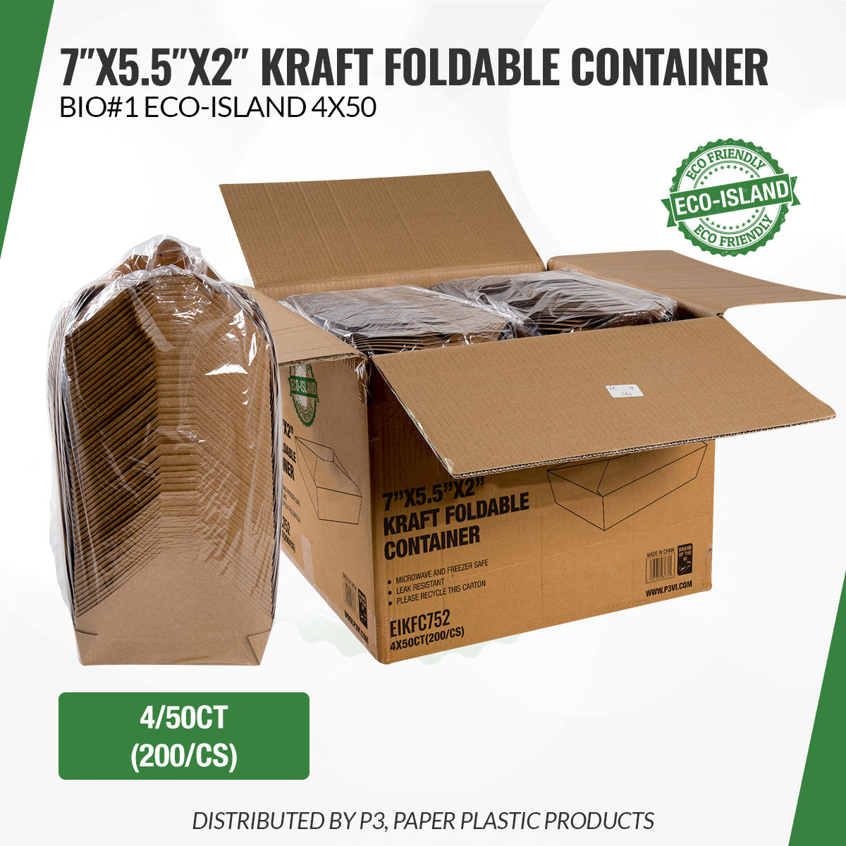 Kraft Food Box 7" x 5.5" x 2" Eco-Island 4/50 | FCBPEI10008 | EIKFC752