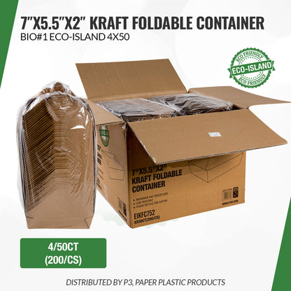 Kraft Food Box 7" x 5.5" x 2" Eco-Island 4/50 | FCBPEI10008 | EIKFC752