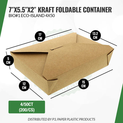 Kraft Food Box 7" x 5.5" x 2" Eco-Island 4/50 | FCBPEI10008 | EIKFC752