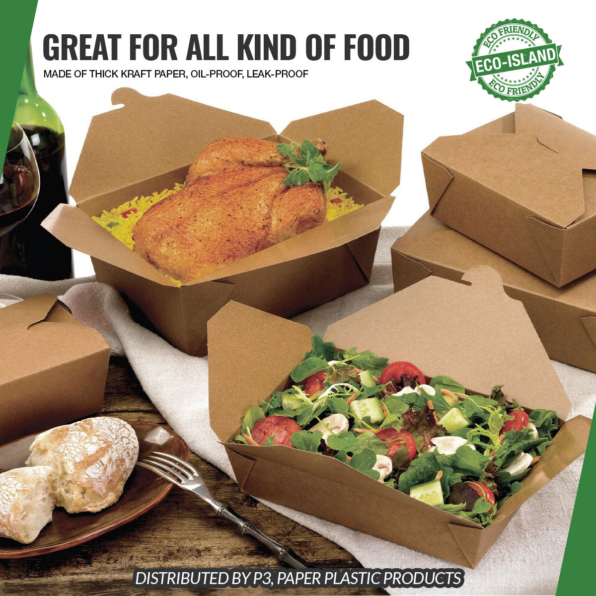 Kraft Food Box 7" x 5.5" x 2" Eco-Island 4/50 | FCBPEI10008 | EIKFC752