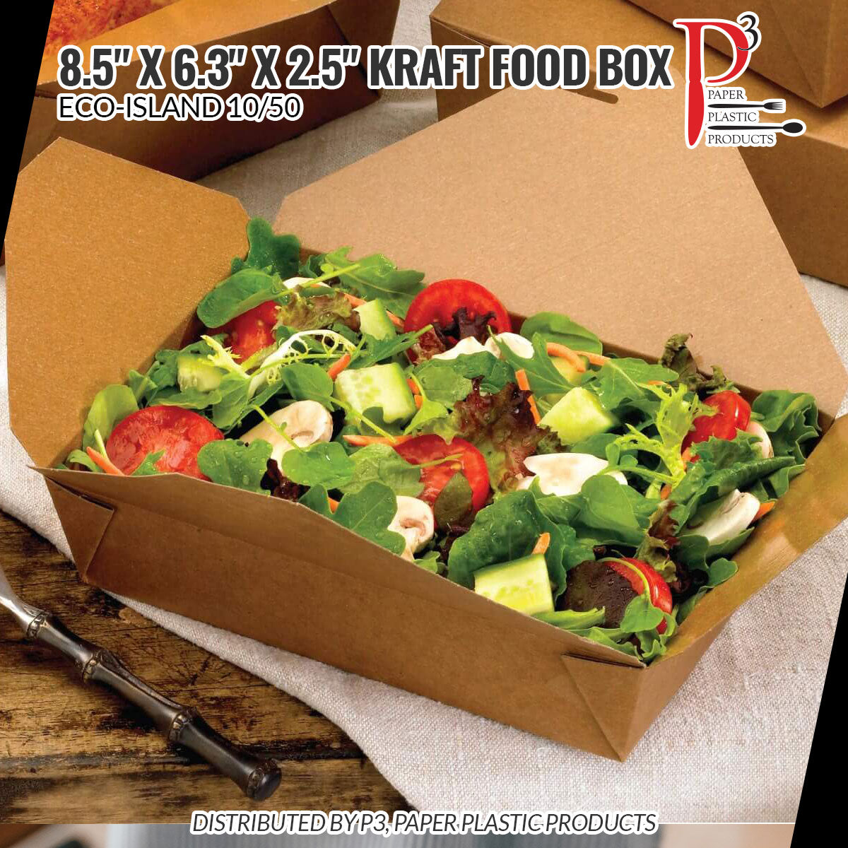 Kraft Food Box 8.5" x 6.3" x 2.5" Eco-Island 4/50