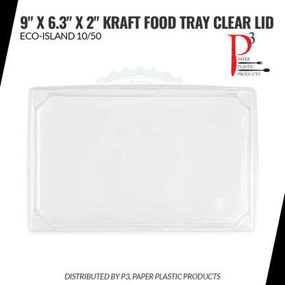 Kraft Food Tray 9" x 6.3" x 2" Clear Lid Eco-Island 10/50