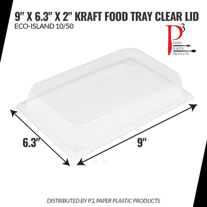 Kraft Food Tray 9" x 6.3" x 2" Clear Lid Eco-Island 10/50