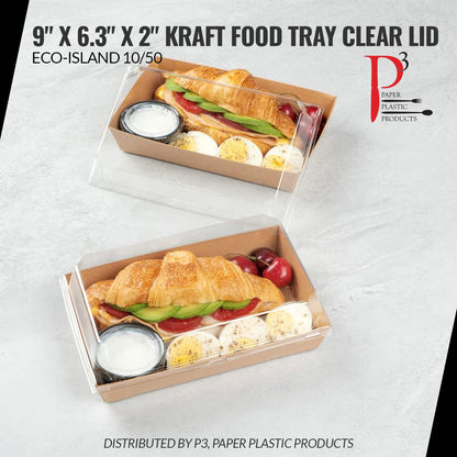 Kraft Food Tray 9" x 6.3" x 2" Clear Lid Eco-Island 10/50