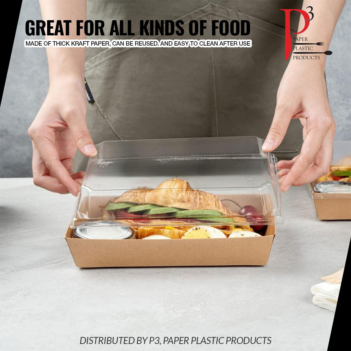 Kraft Food Tray 9" x 6.3" x 2" Clear Lid Eco-Island 10/50
