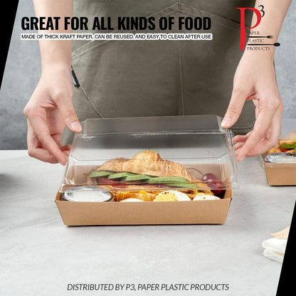 Kraft Food Tray 9" x 6.3" x 2" Clear Lid Eco-Island 10/50