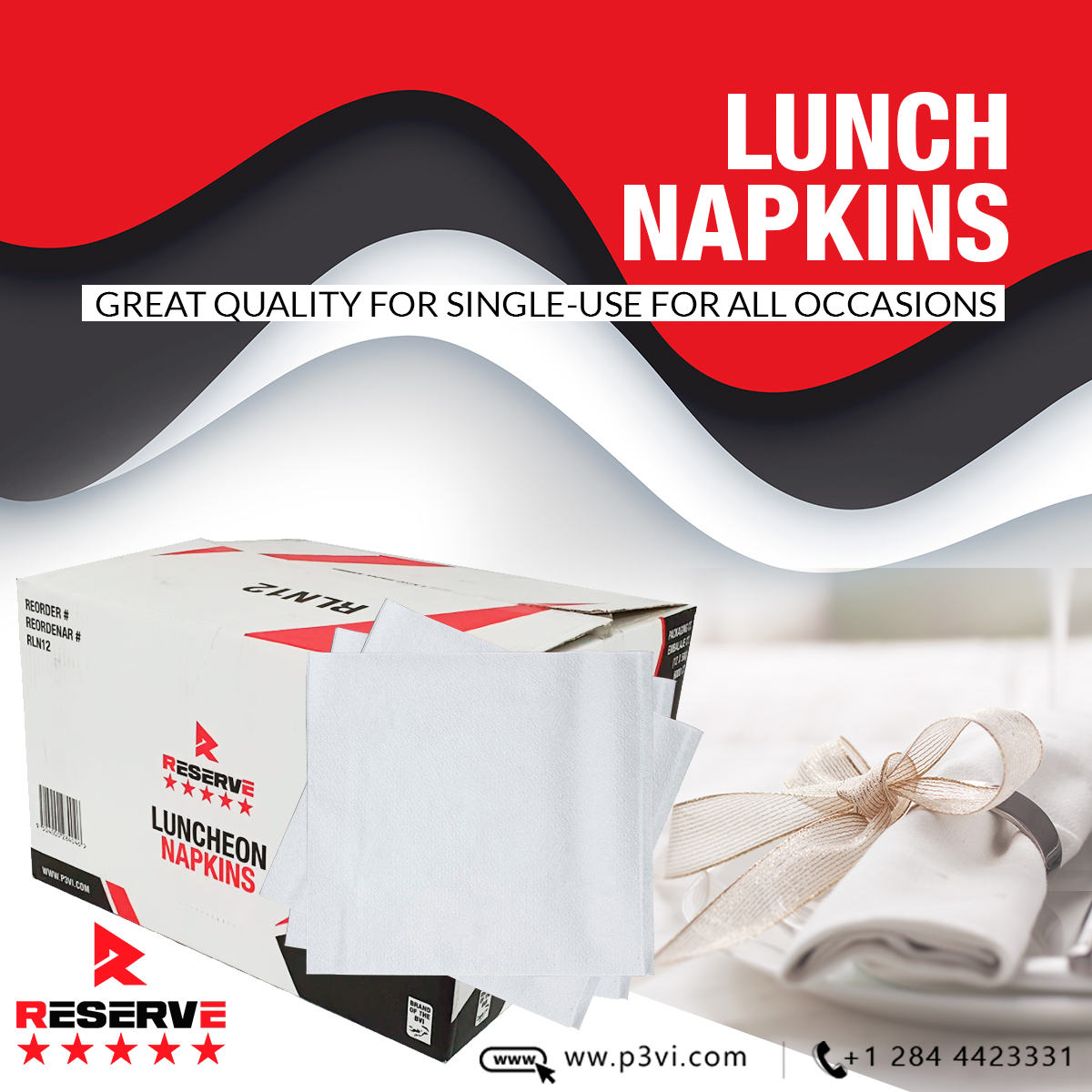 Lunch Napkins Reserve White 1Ply 12/500 | PNL10001 | RLN12