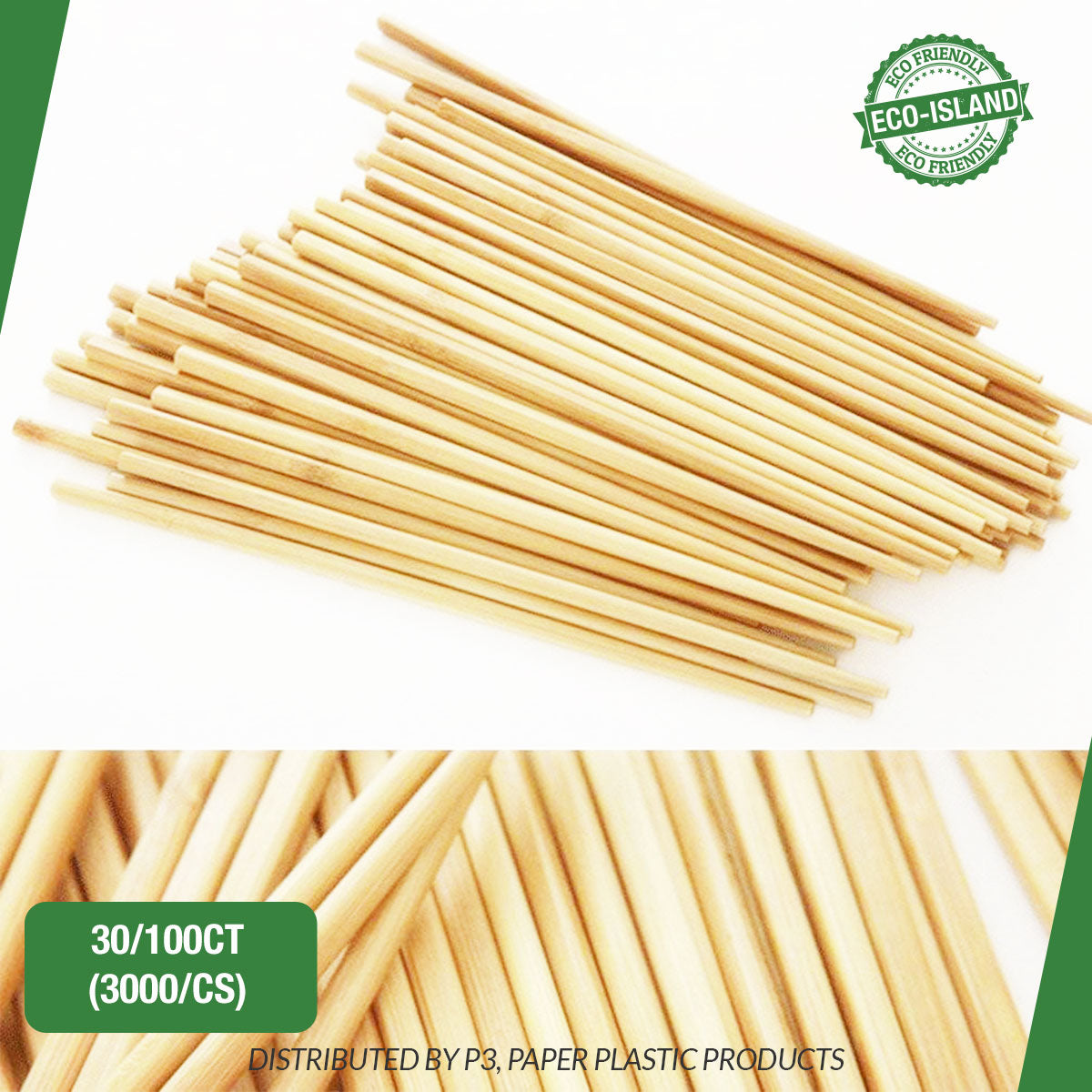 9" Chopstick Bamboo Plain Eco-Island 30/100