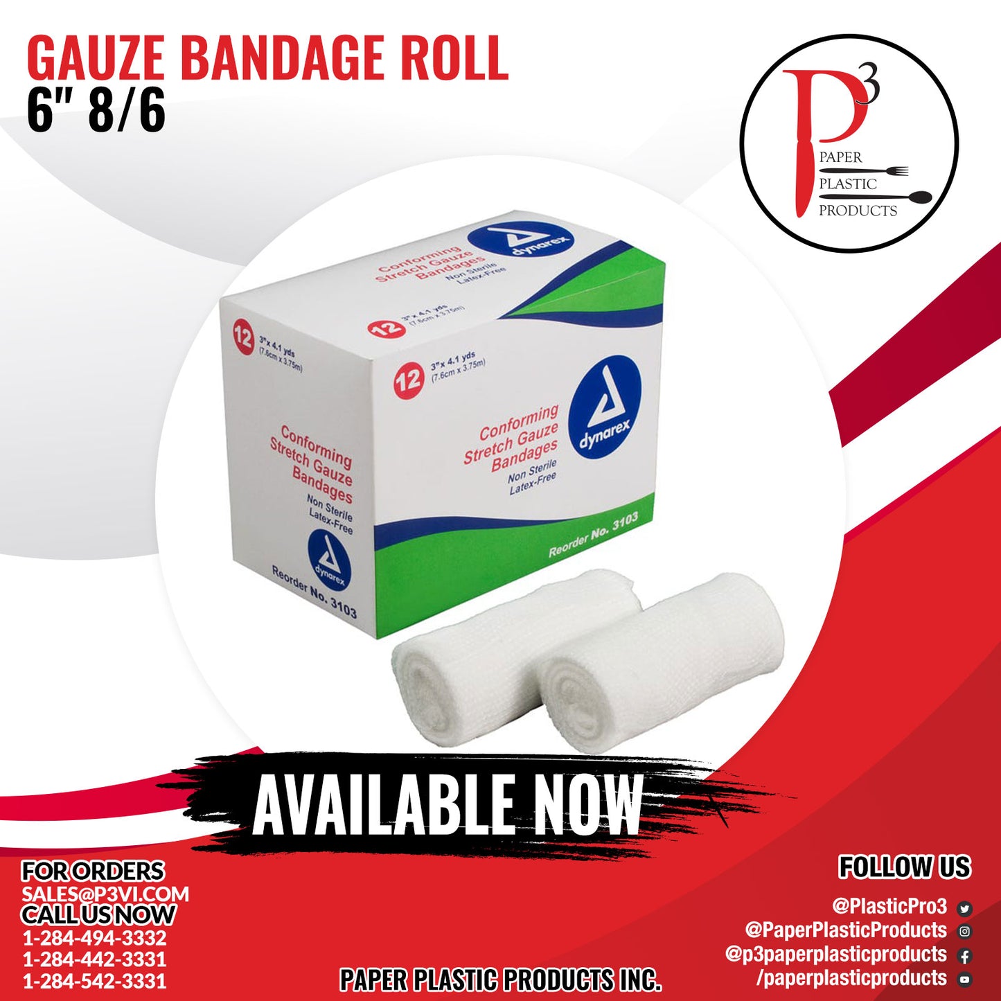 Gauze Bandage Roll 6" 8/6