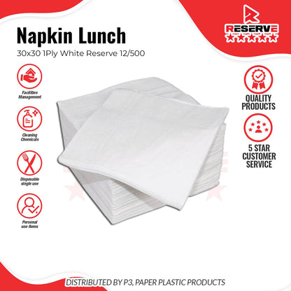 Lunch Napkins Reserve White 1Ply 12/500 | PNL10001 | RLN12