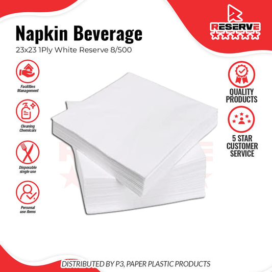 Beverage Napkins Wht 1Ply Reserve 8/500 PNB10005 [RBN81P]
