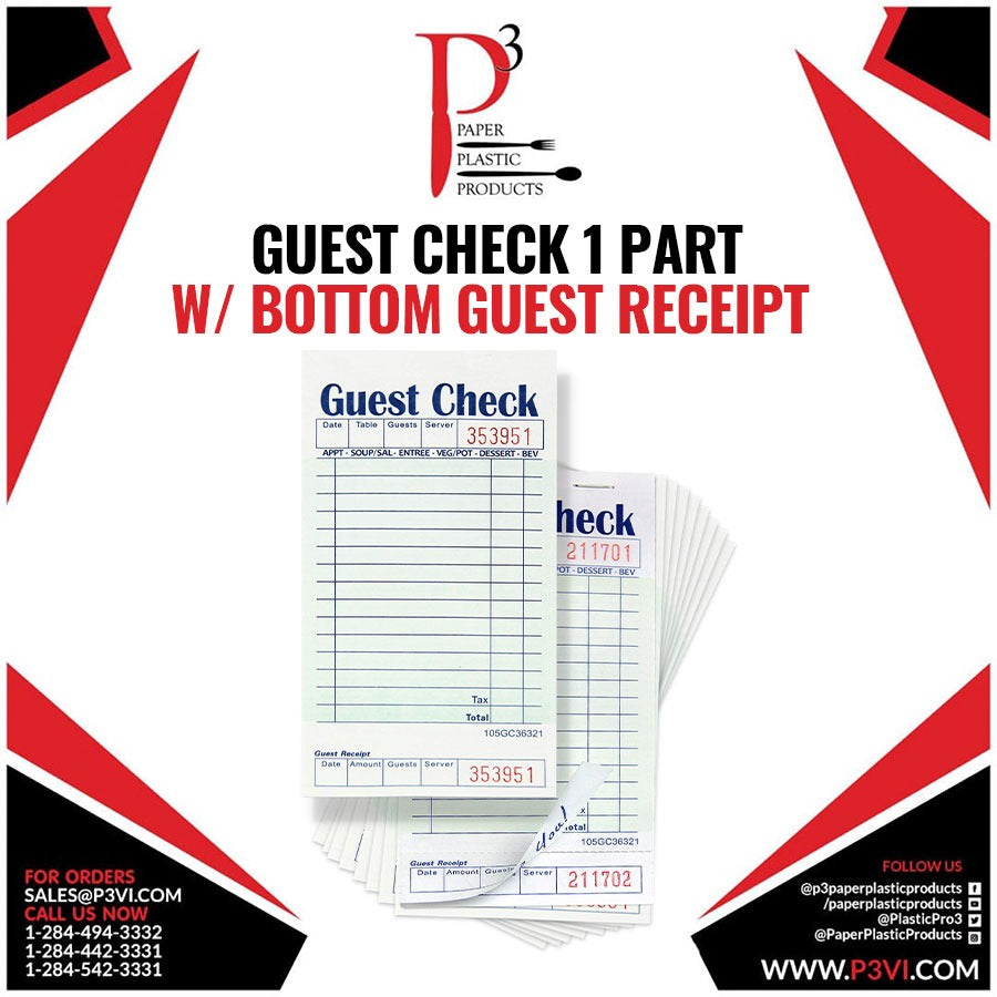 Guest Check 1 part G+W w/ Bottom Guest Receipt Choice 5/50