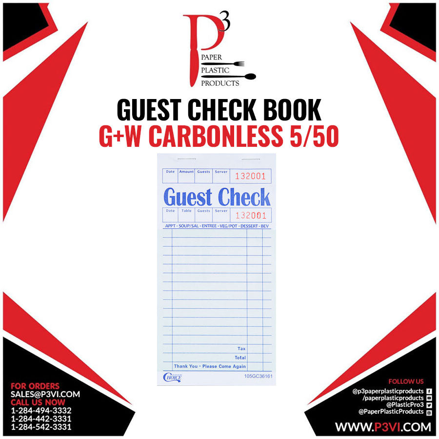 Guest Check Book G+W Carbonless Choice 5/50