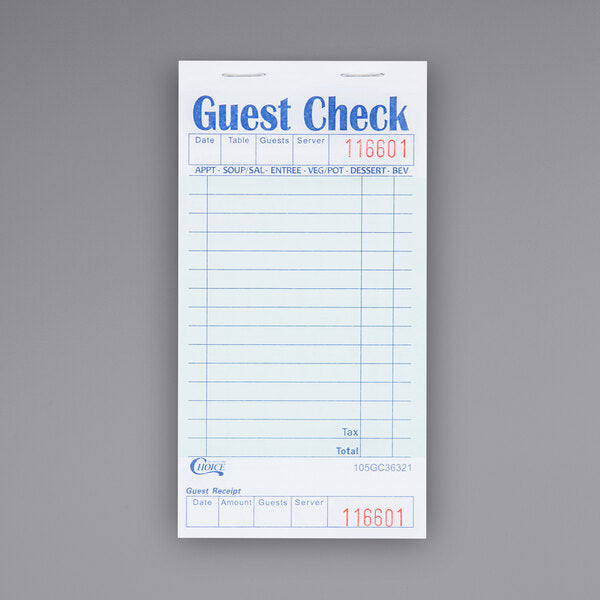 Guest Check 1 part G+W w/ Bottom Guest Receipt Choice 1/10