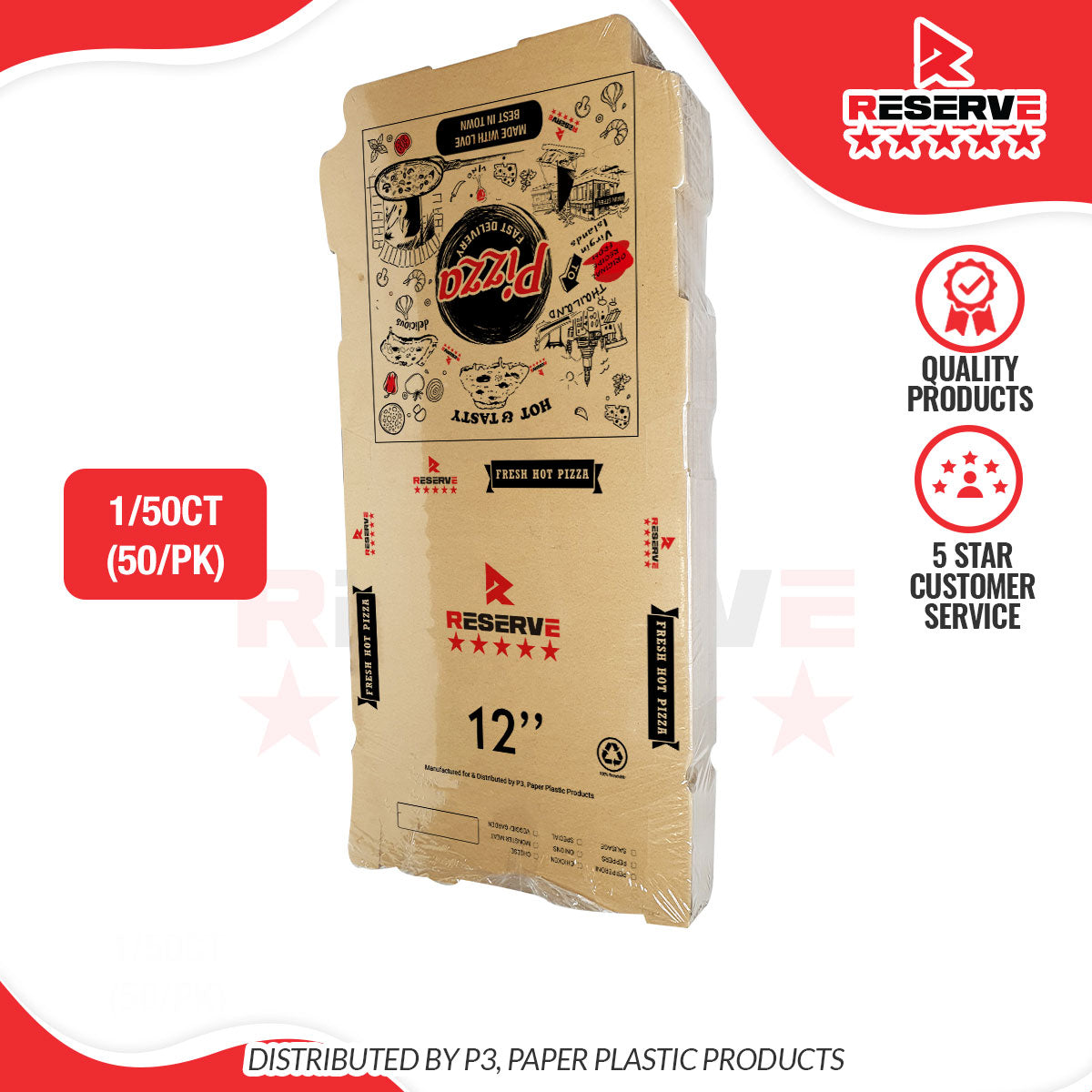 Pizza Box 12" Reserve 1/50 (BVITOTHAI) | PIZRE10006 | 0009-H4