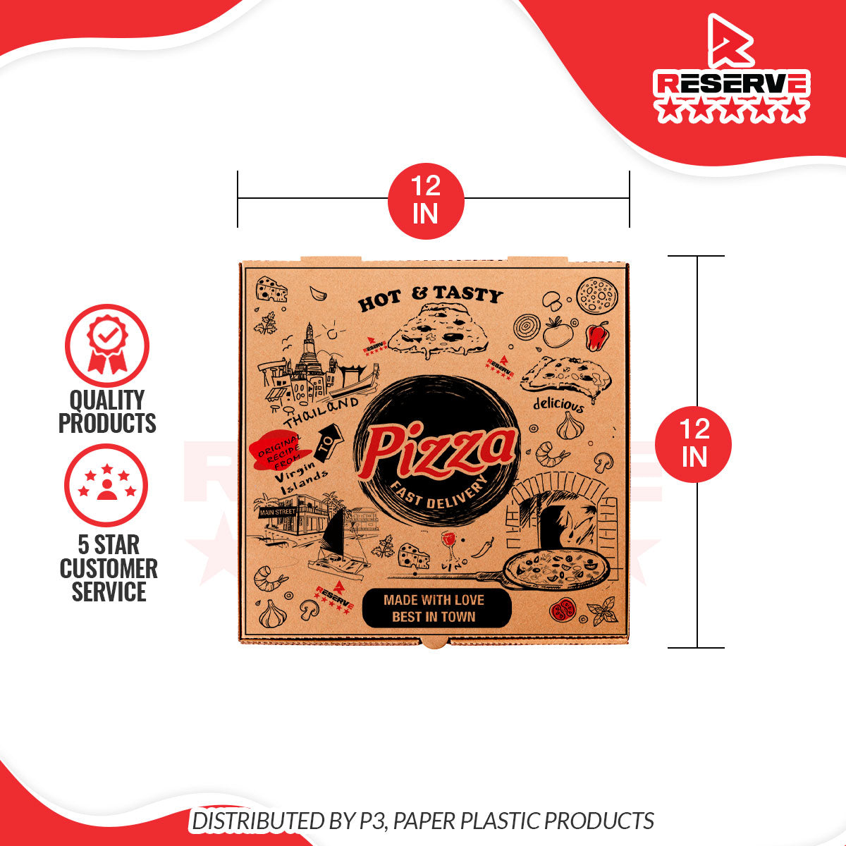 Pizza Box 12" Reserve 1/50 (BVITOTHAI) | PIZRE10006 | 0009-H4