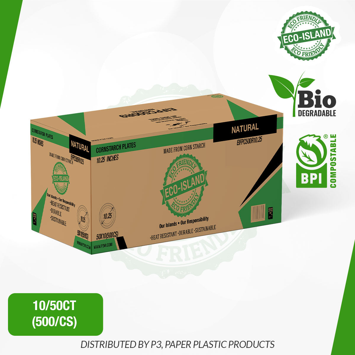 Eco-Island Plate Eco-Island 50 packs by 10 Disposable Plates - 500/case [EIFPC500R10.25]