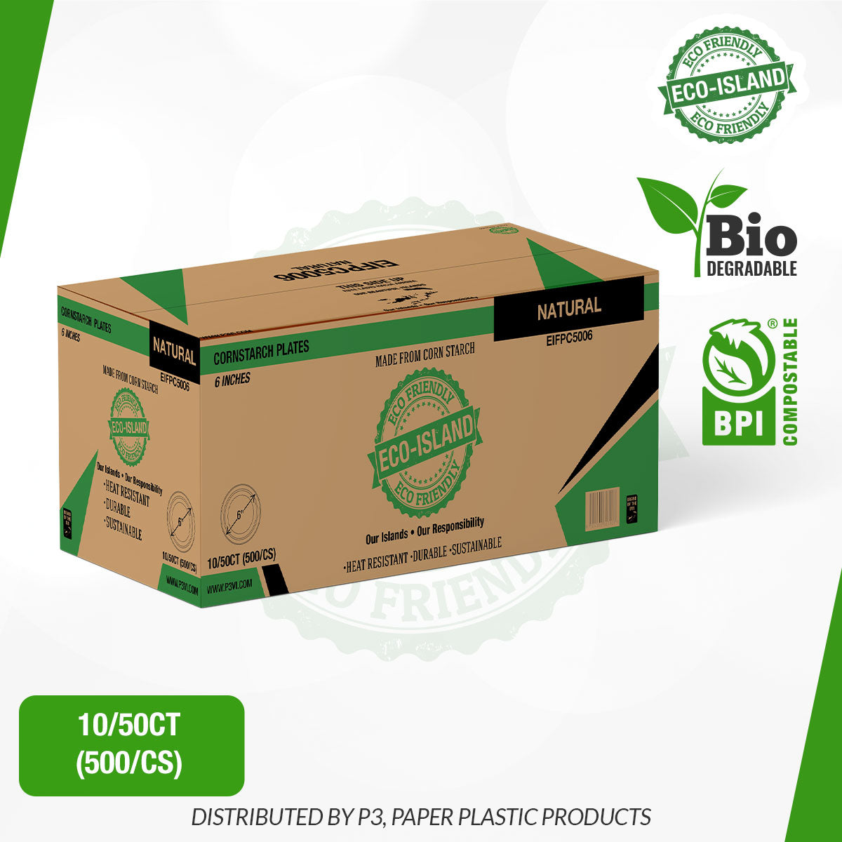 Eco-Island 10 packs by 50 Disposable Plates - 500/case