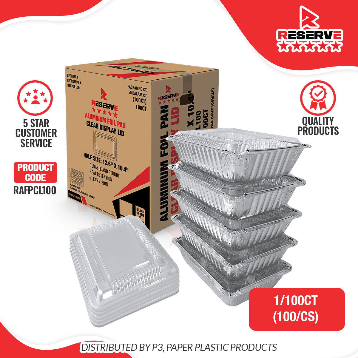 Aluminum Foil Pan Half Size Clear Display Lid Reserve 100/1 Food Service Disposables [RAFPCL100]