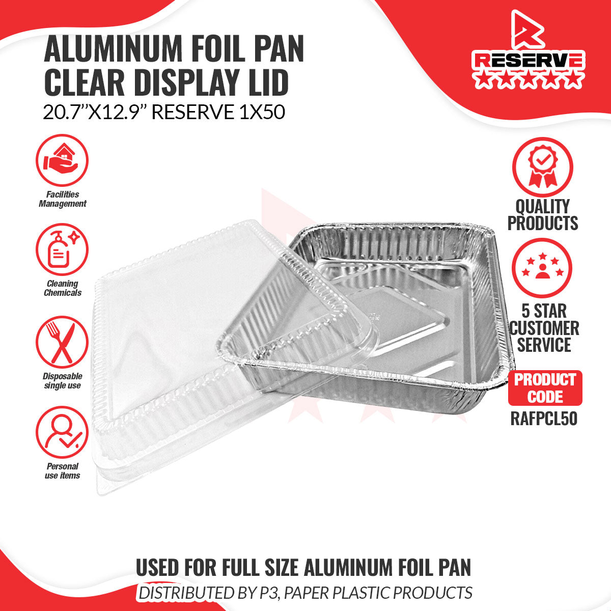 Aluminum Foil Pan Full Size Clear Display Lid Reserve 50/1 Food Service Disposables [RAFPCL50]