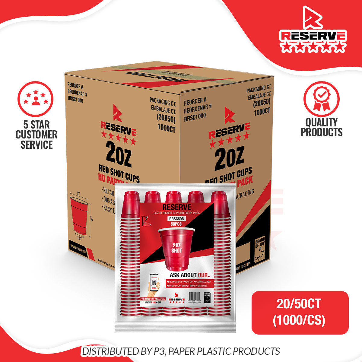 2oz Red Shot Cups Reserve 20/50 |  RSC1000  |  RRSC1000