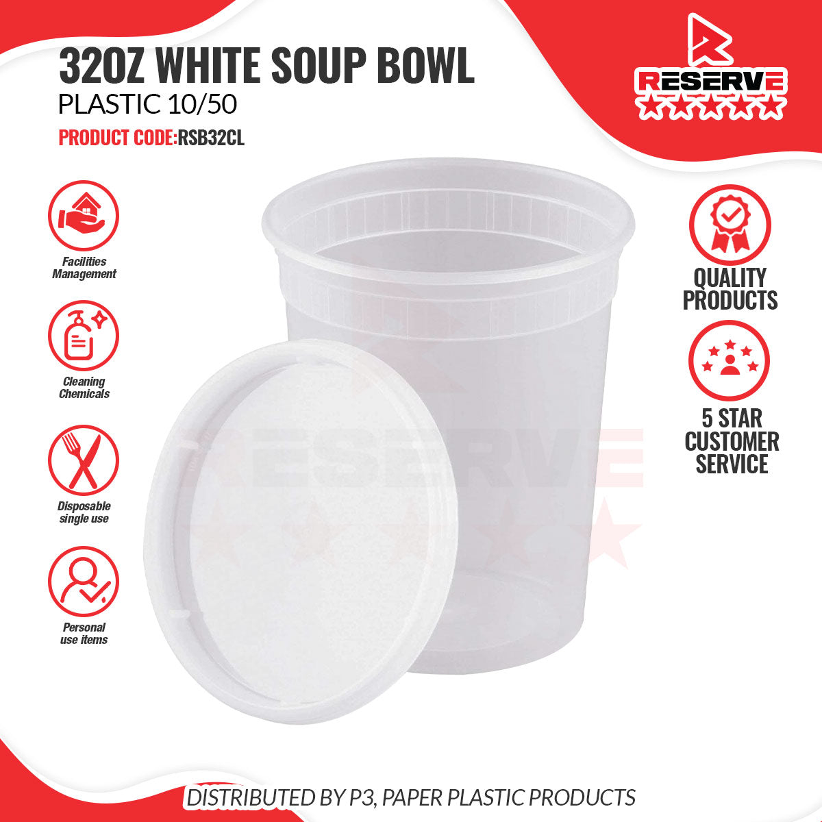 CCF 32OZ(D139MM) Premium PP Injection Plastic Soup Bowl with Lid