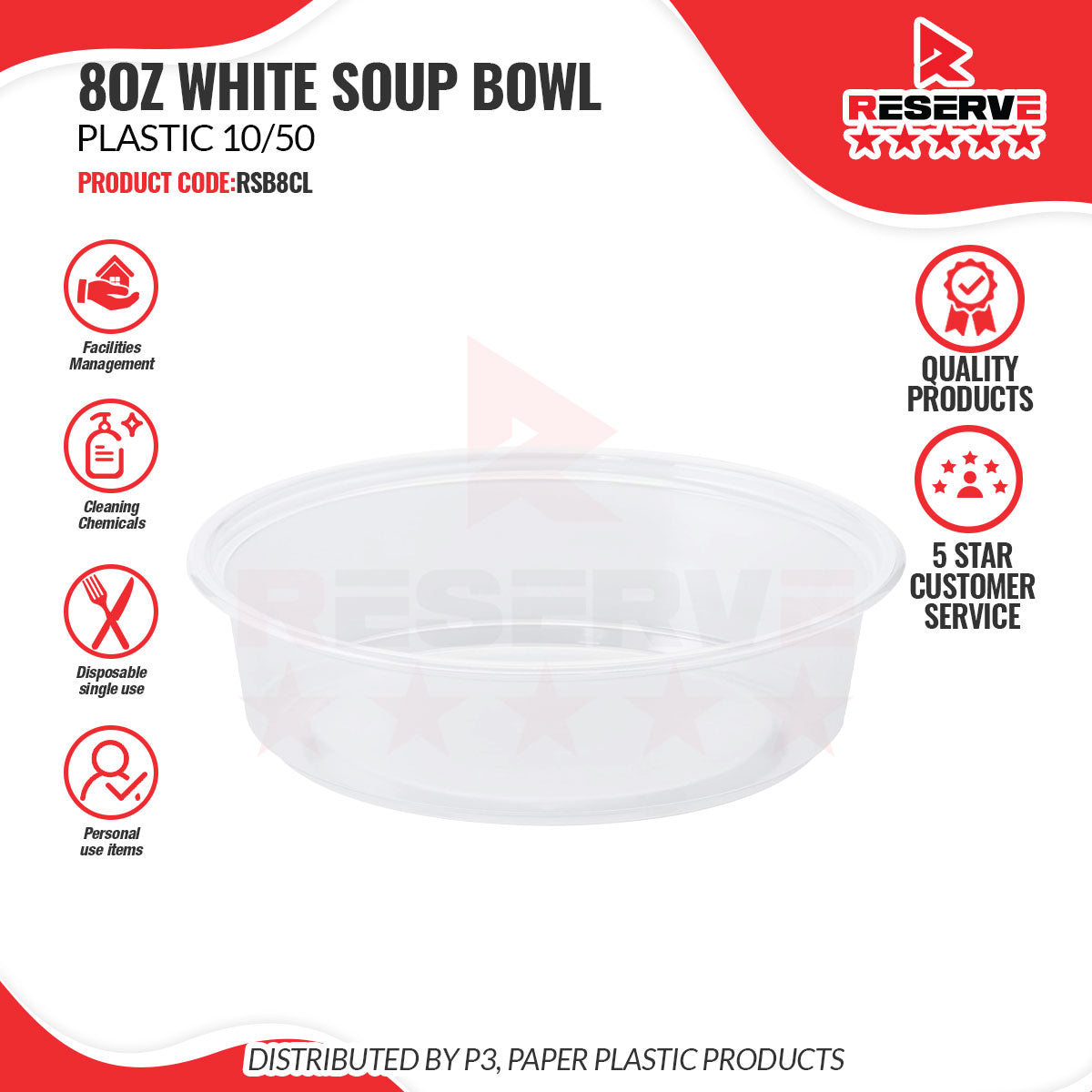 Soup Bowl P/Clr 8oz Reserve 10/50
