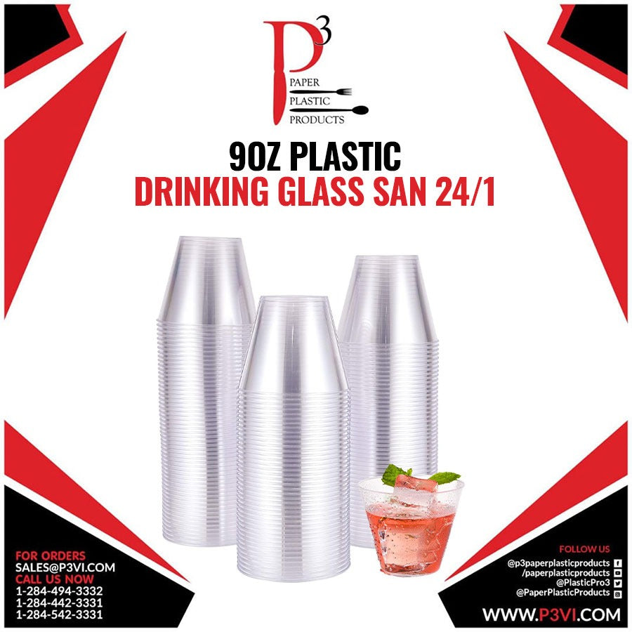 9oz Plastic Drinking Glass SAN 24/1