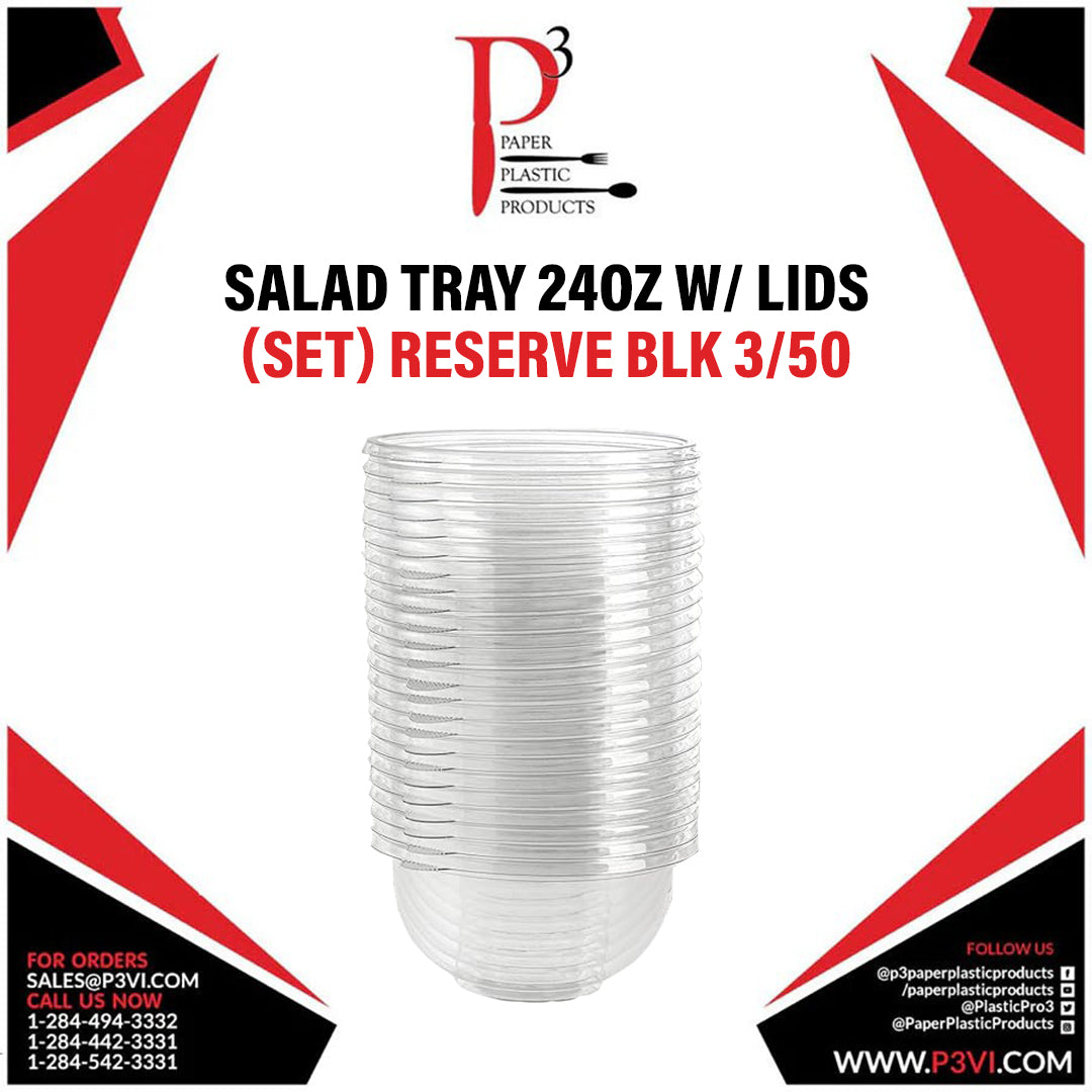 Salad Tray 24oz w/ Lids (set) Reserve Blk 3/50