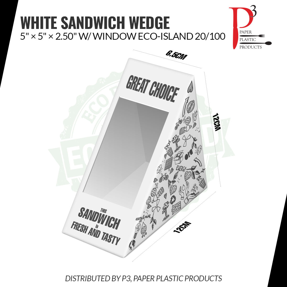 Sandwich Wedge with window 5" × 5" × 2.50" White Eco-Island 20/100