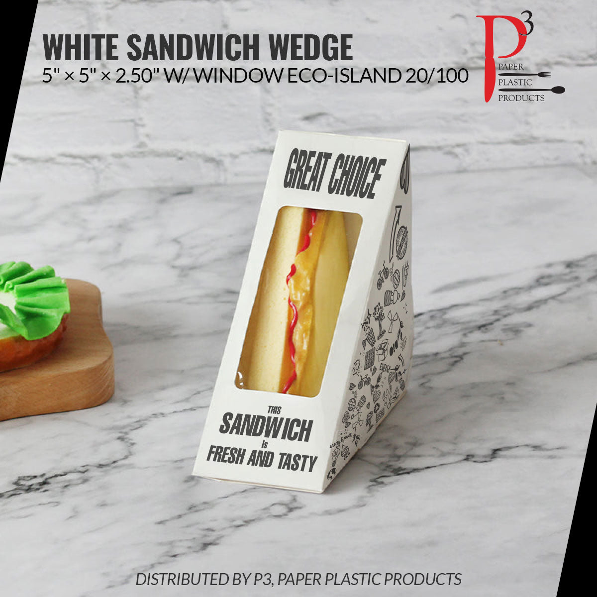Sandwich Wedge with window 5" × 5" × 2.50" White Eco-Island 20/100