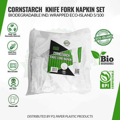 Wrapped Eco-Island Combo Knife, Fork & Napkin 5/100 | CWEC10000 | EIUC500