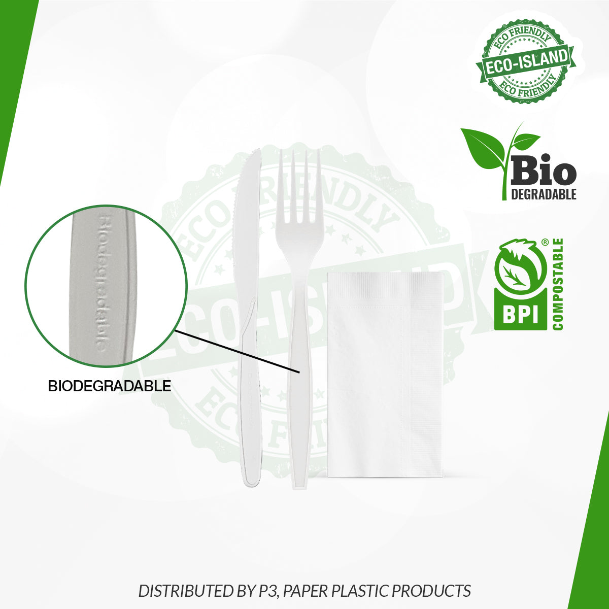 Wrapped Eco-Island Combo Knife, Fork & Napkin 5/100 | CWEC10000 | EIUC500