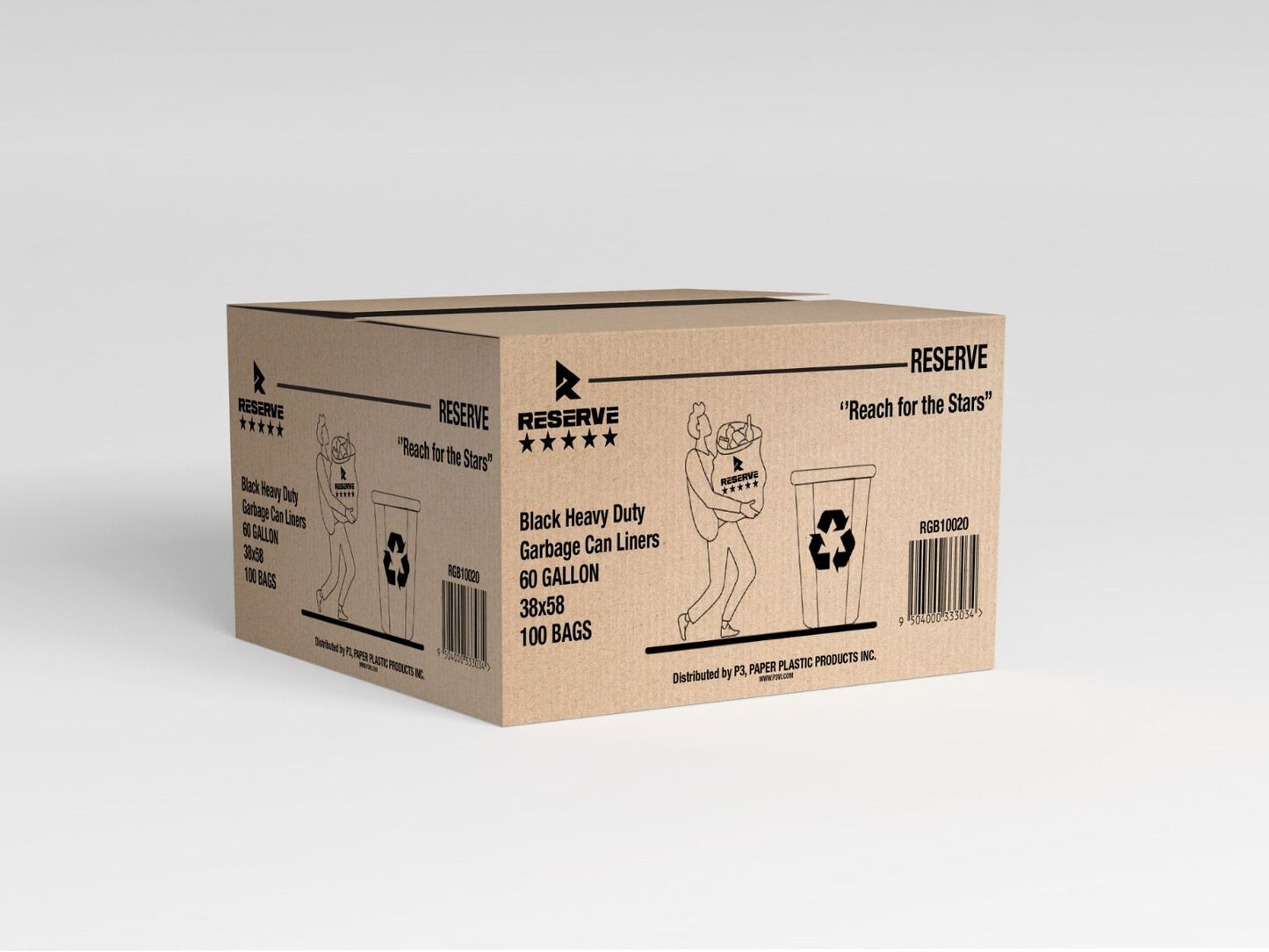 Garbage Bag 60gal BLK Reserve 2mil 1/100 | RGB10020 | RGB10001