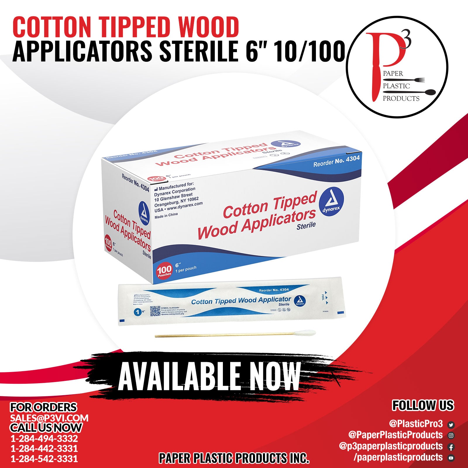 Cotton Tipped Wood Applicators Sterile 6" 10/100