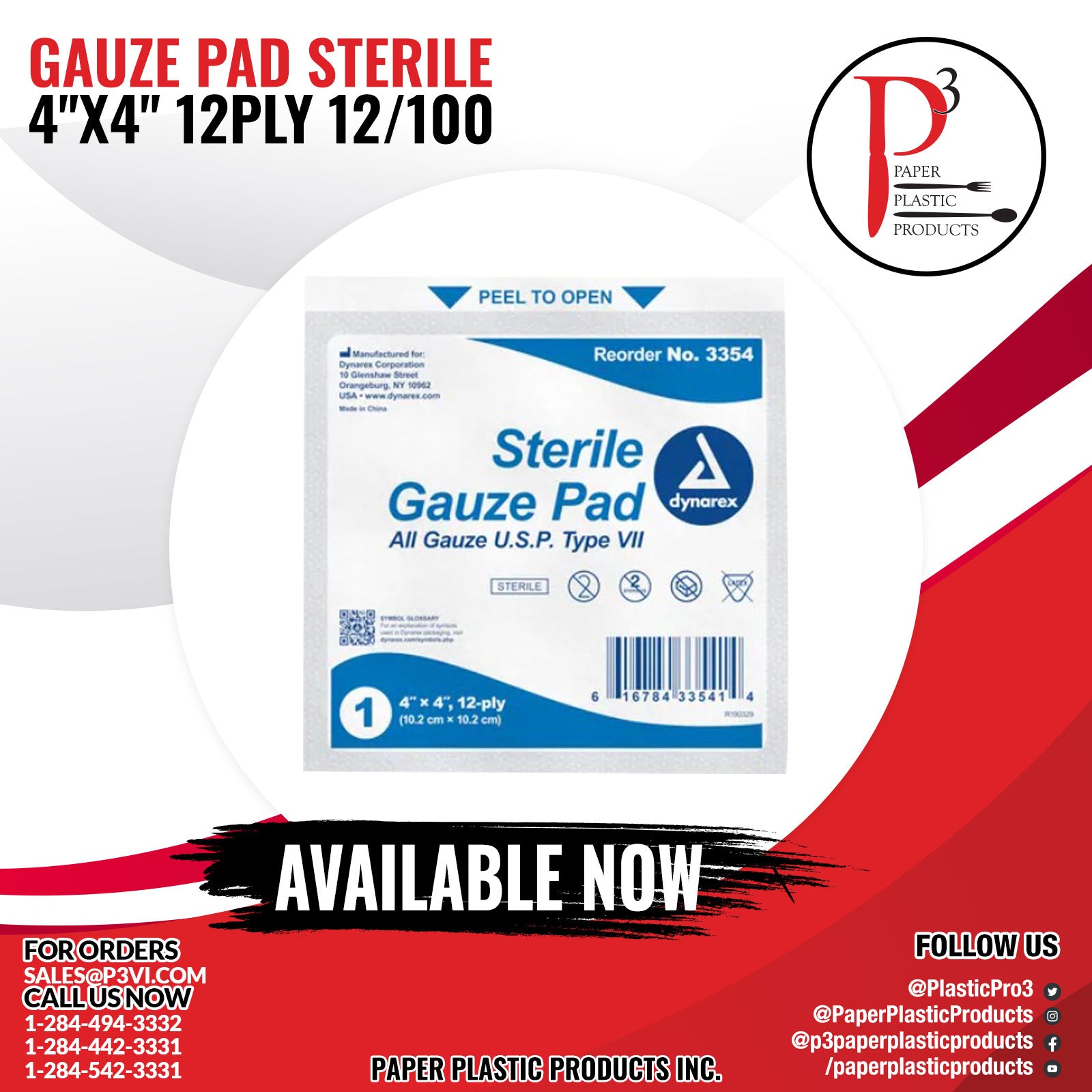 Gauze PAD Sterile 4"x4" 12Ply 12/100