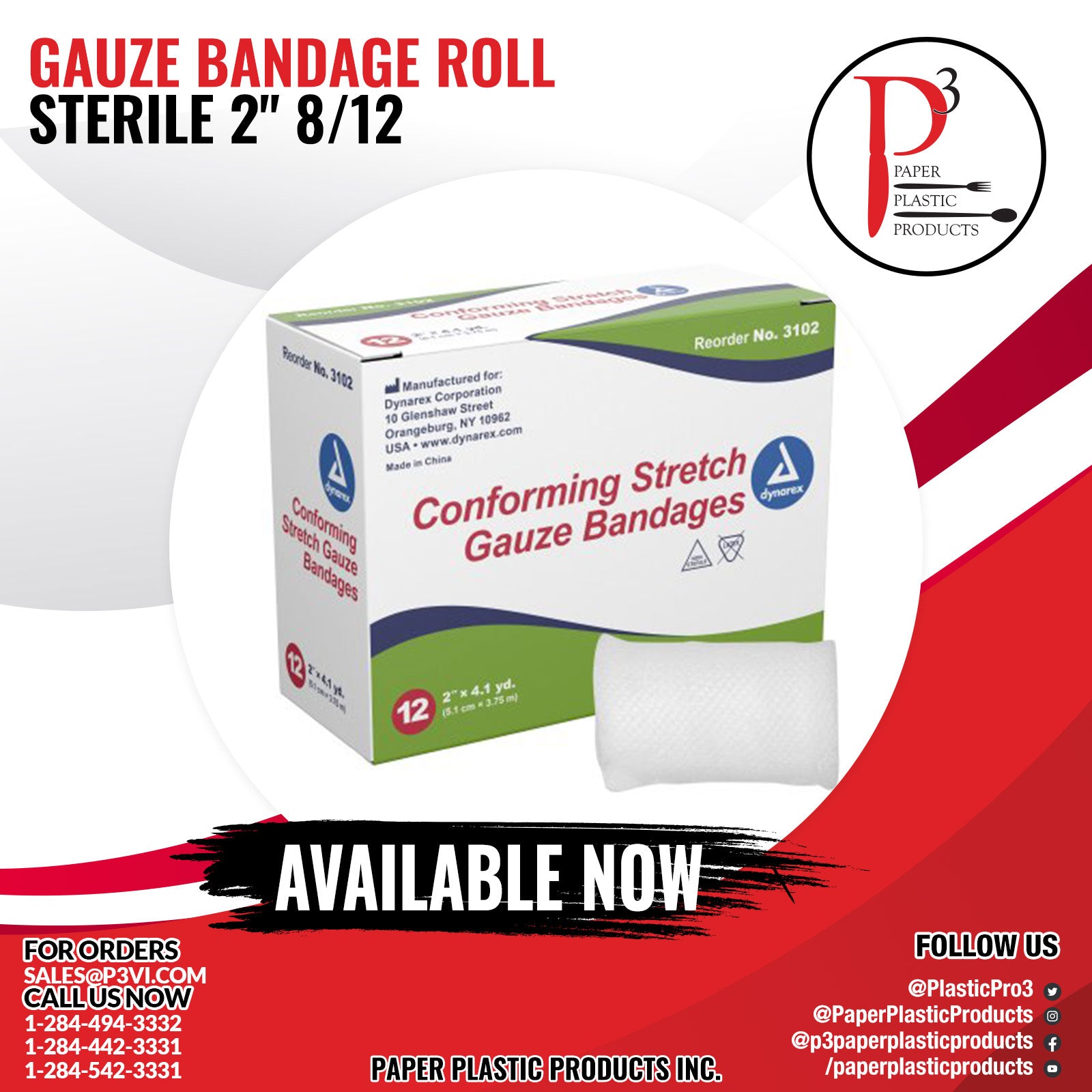 Gauze Bandage Roll Sterile 2" 8/12