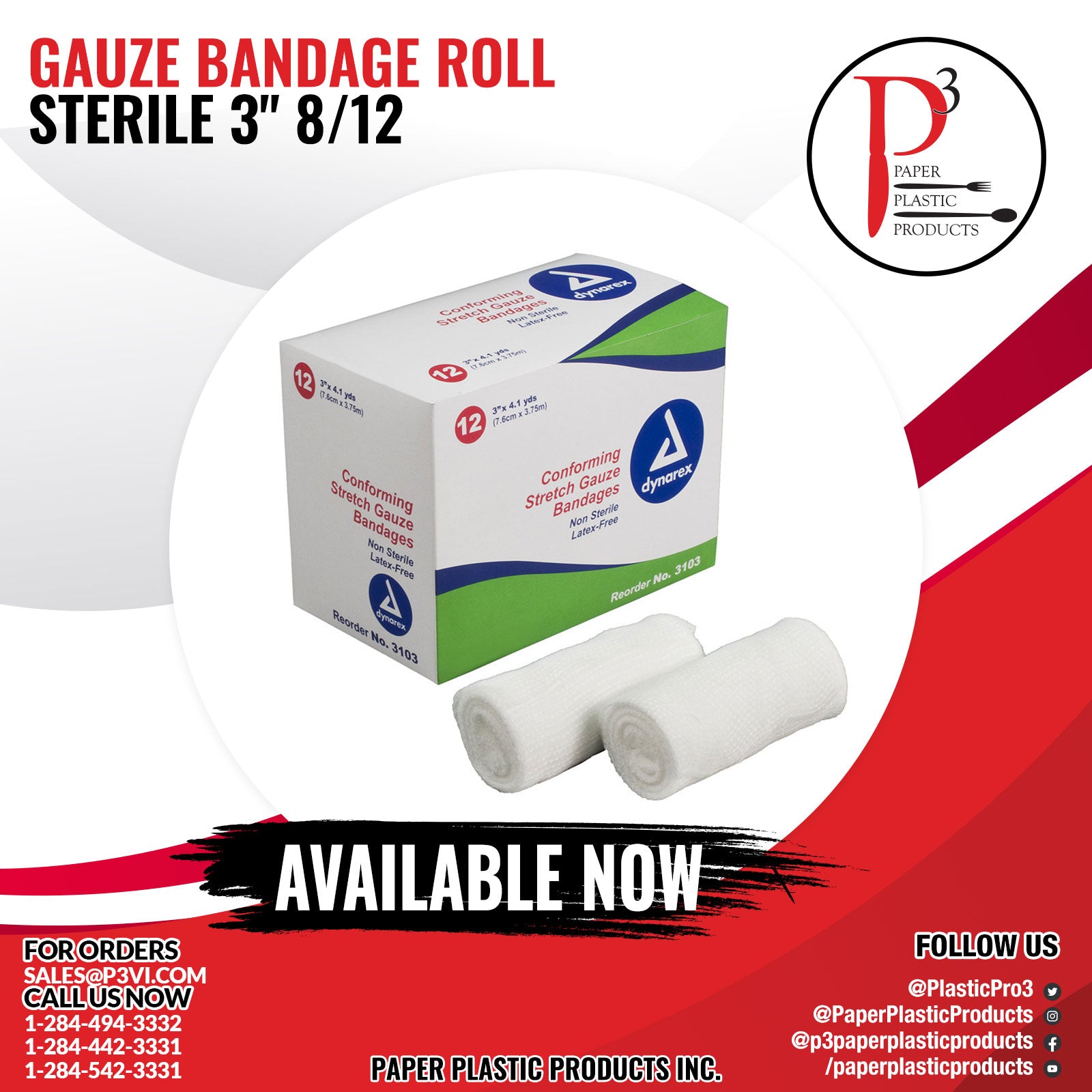 Gauze Bandage Roll Sterile 3" 8/12