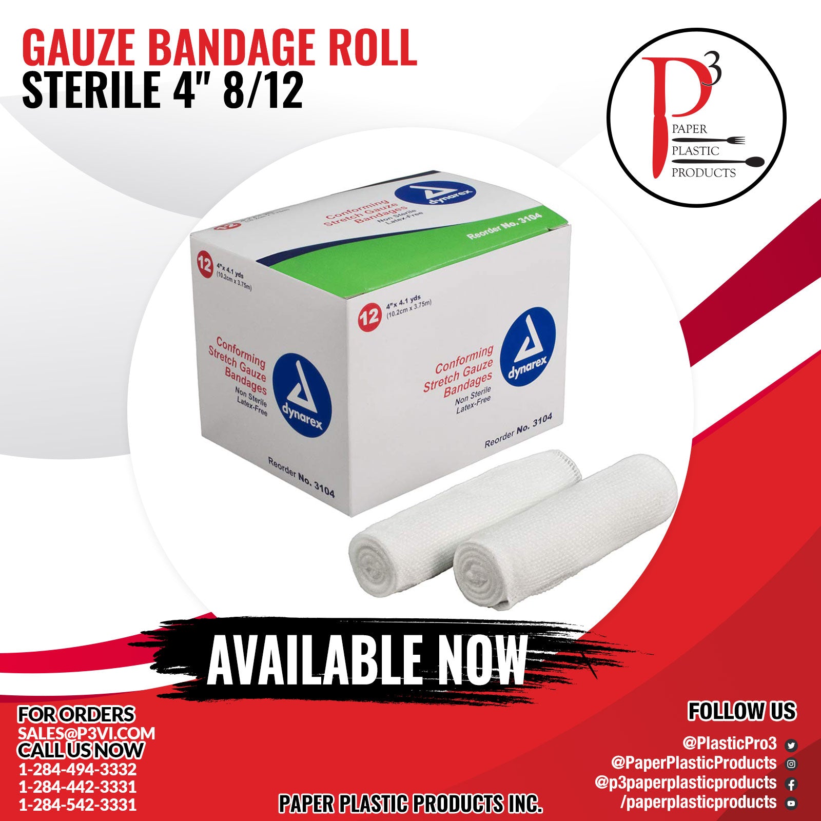 Gauze Bandage Roll Sterile 4" 8/12