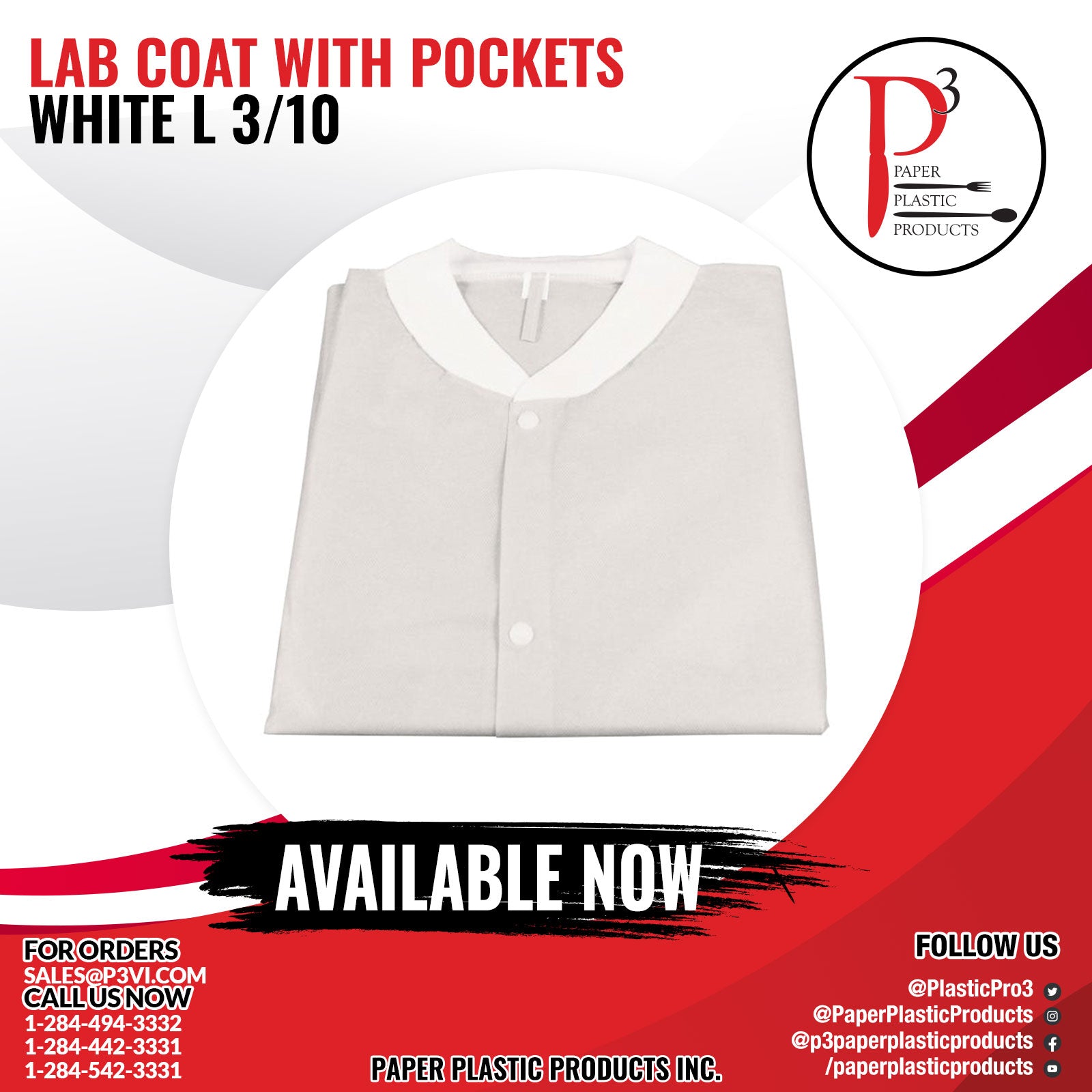 Lab Coat with Pockets White L 1/3/10