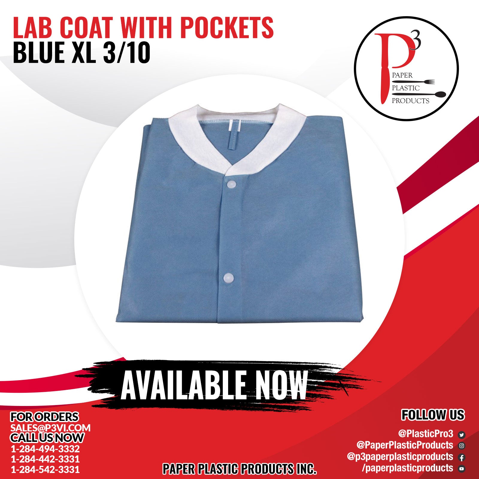 Lab Coat with Pockets Blue XL 1/3/10