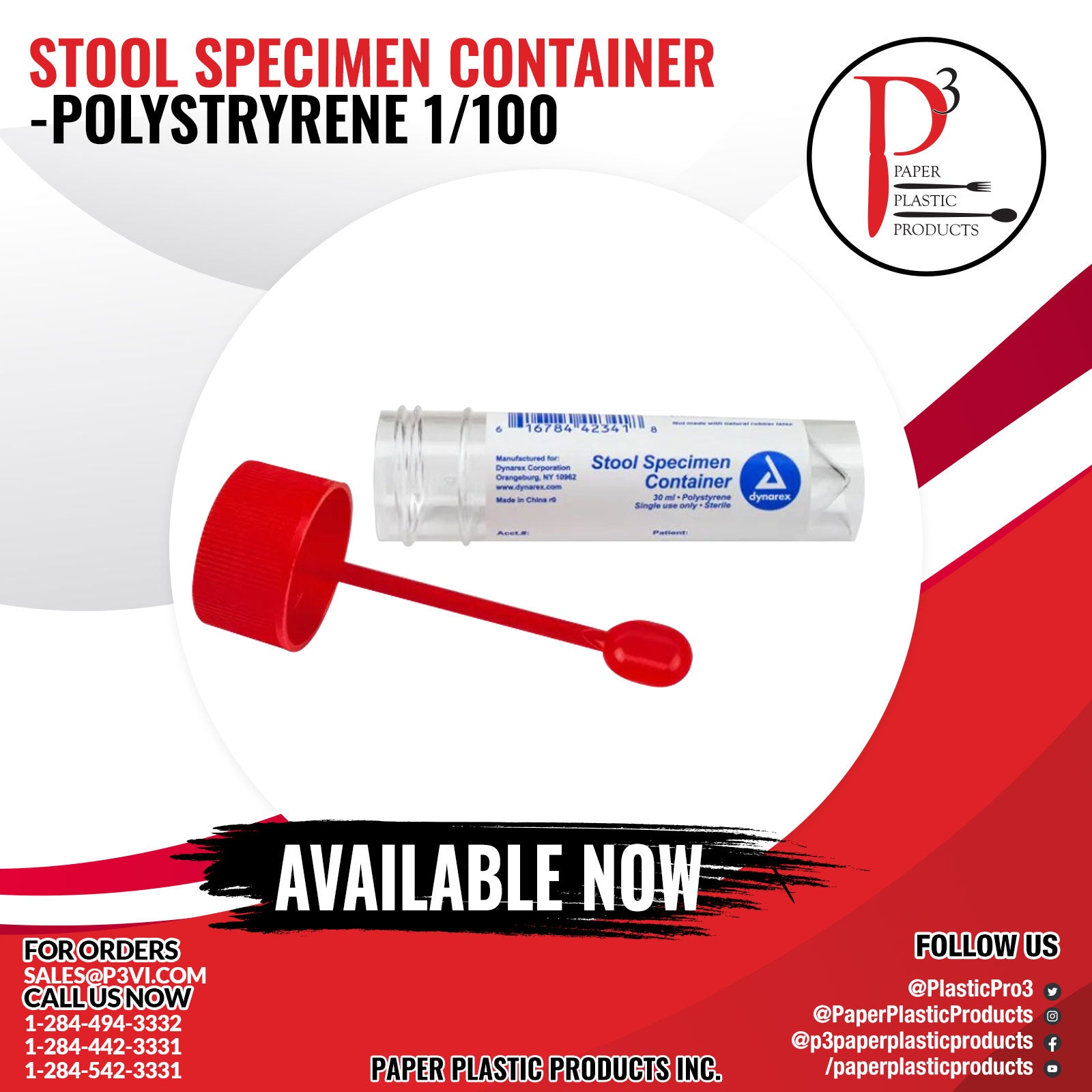 Stool Specimen Container- Polystryrene 1/100