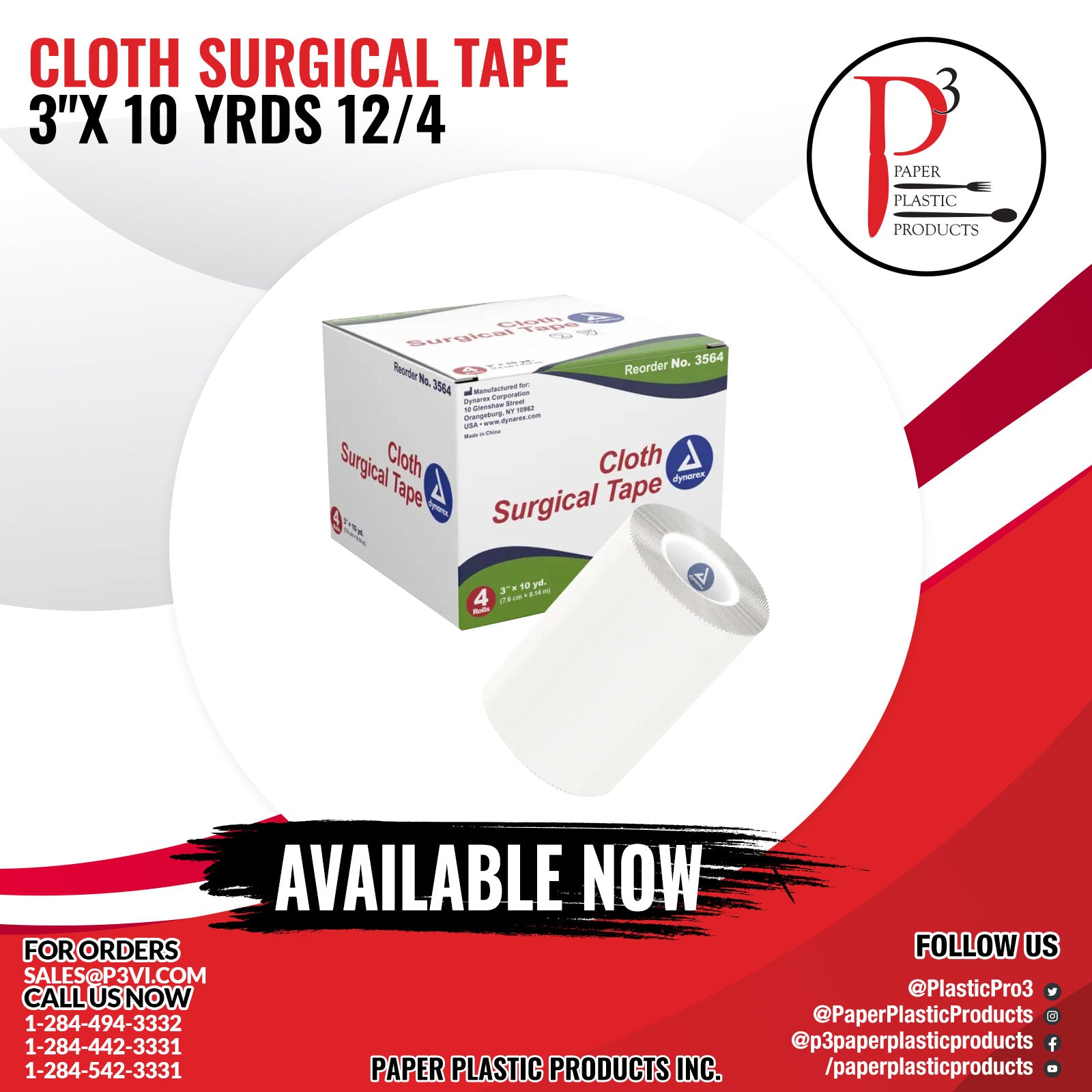 Cloth Surgical Tape 3"x 10 yrds 12/4