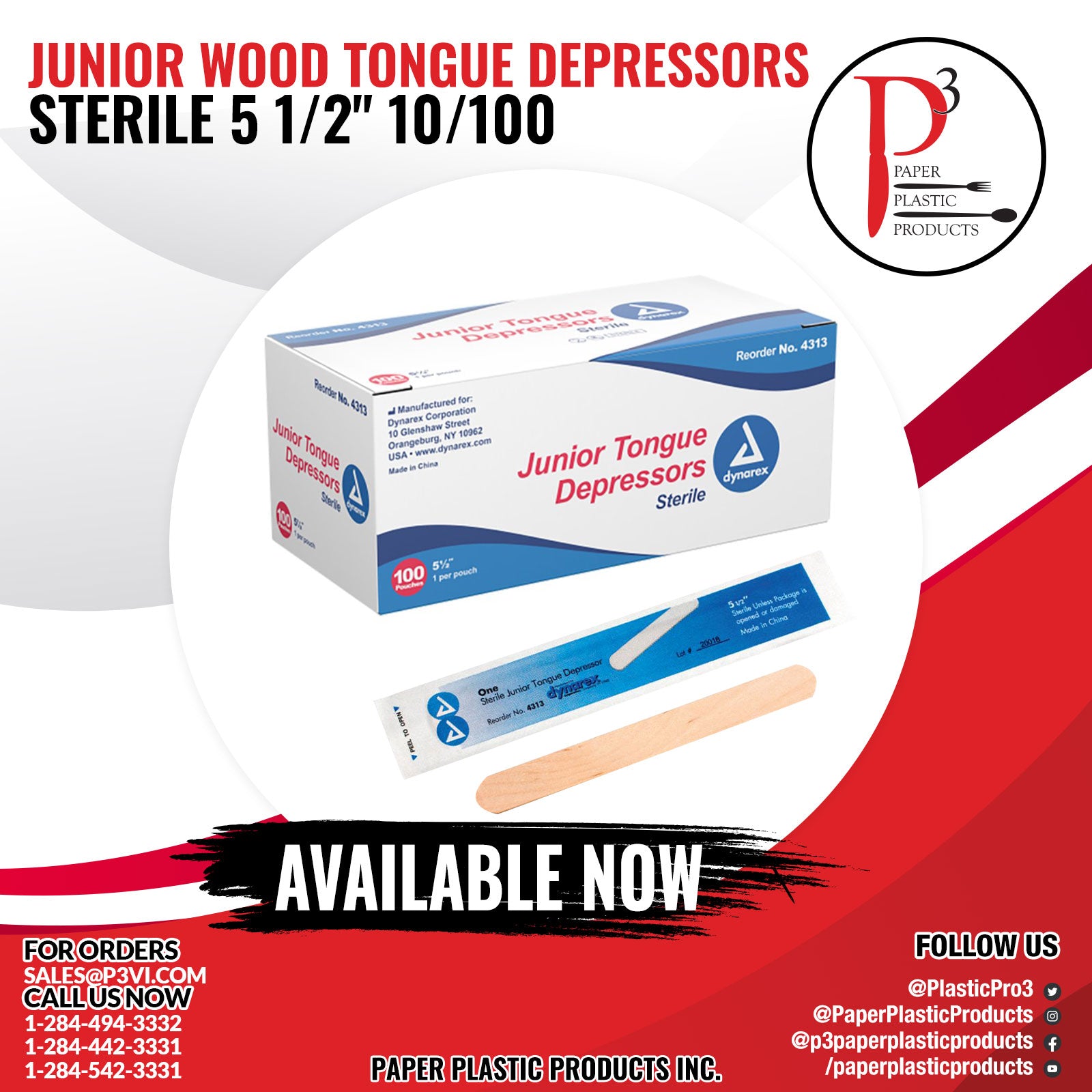 Junior Wood Tongue Depressors Sterile 5 1/2" 10/100