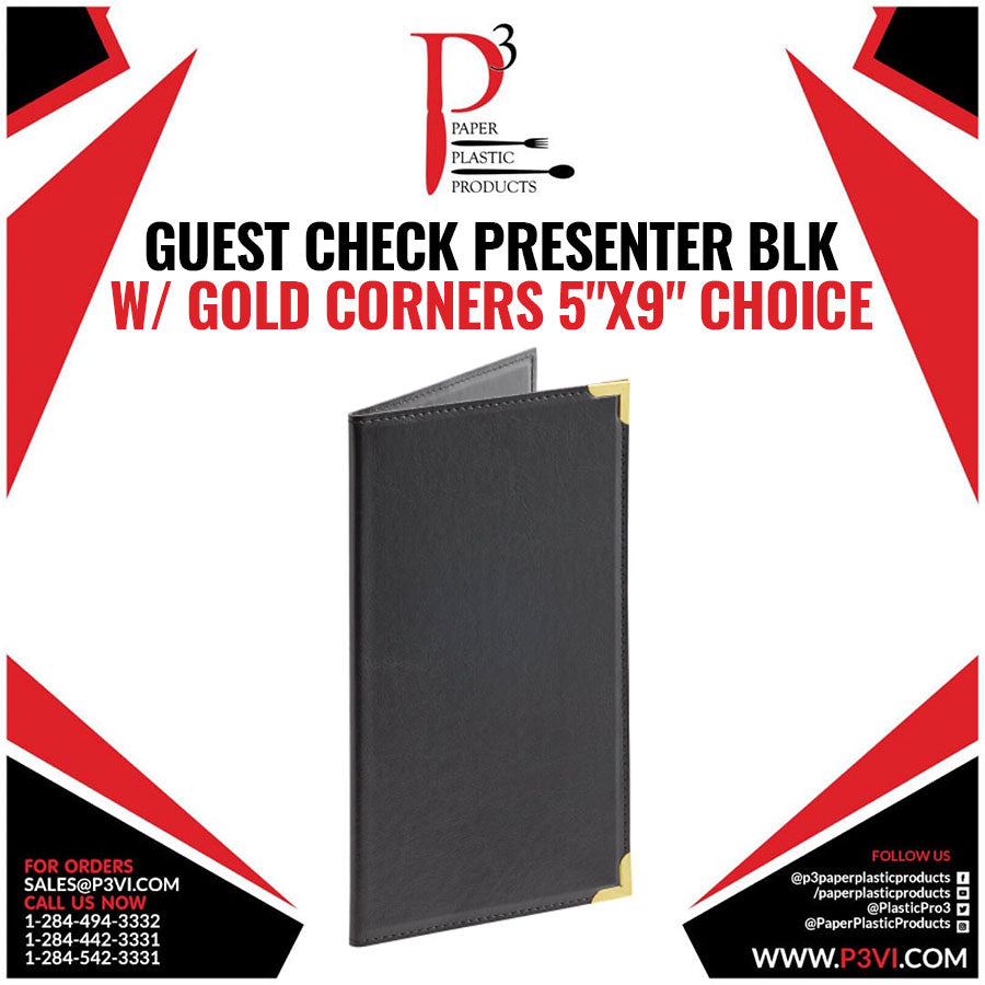 Guest Check Presenter Blk w/ Gold Corners 5"x9" Choice 1/1