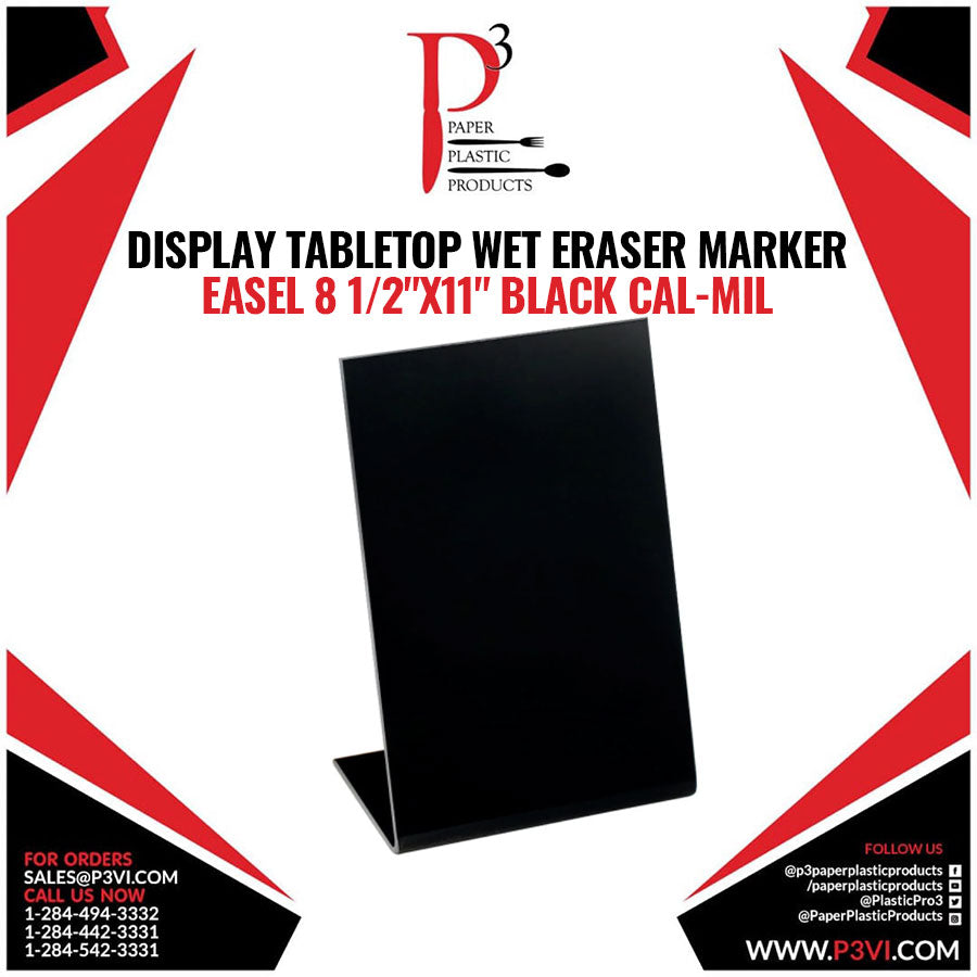 Display Tabletop Wet Eraser Marker Easel 8 1/2"x11" Black Cal-Mil 1/1