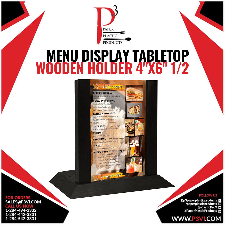 Menu Display TableTop Wooden Holder 4"x6" 1/2