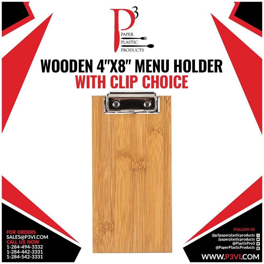 Wooden 4"x8" Menu Holder with Clip Choice 1/1