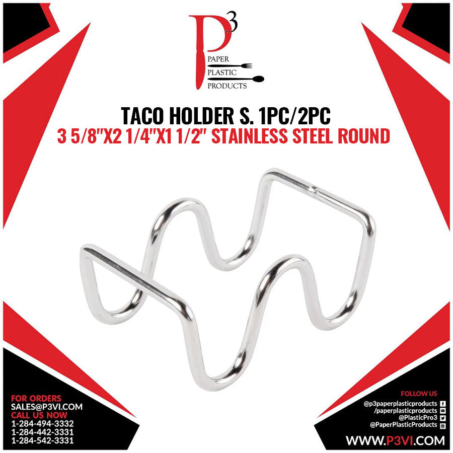 Taco Holder S. 1pc/2pc 3 5/8"x2 1/4"x1 1/2" Stainless Steel Round 1/1