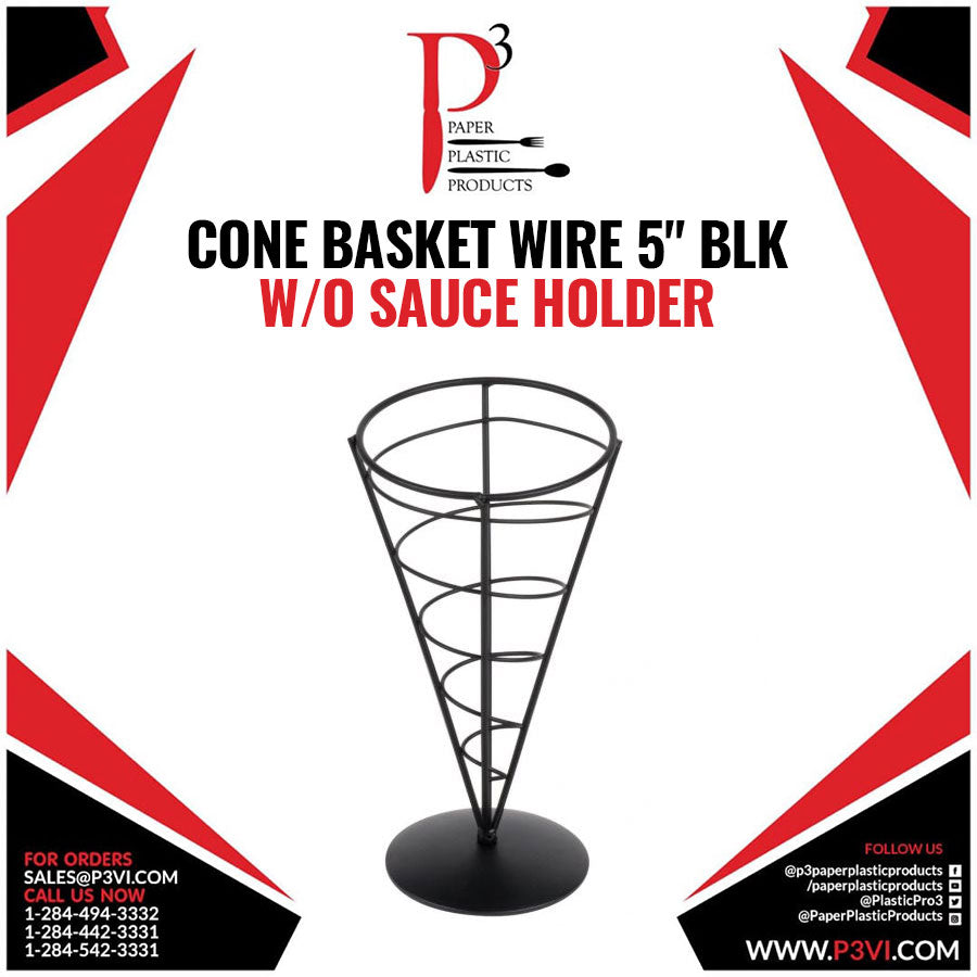Cone Basket Wire 5" blk w/o Sauce Holder 1/1
